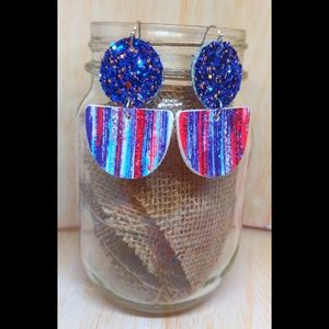 3)$20 Red White & Blue Glitter Statement Earrings